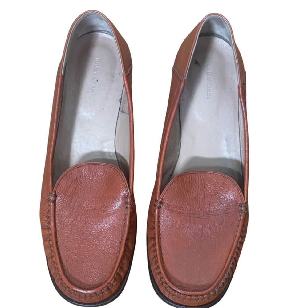 Mansur Gavriel Womens Cognac Pebbled Leather Moc Toe Loafers Size 40 US 9.5
